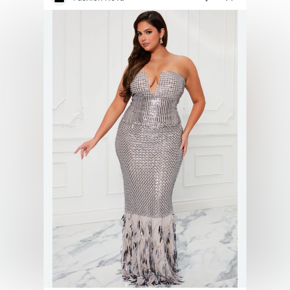 Silver Sequin Gown with Silver Accents